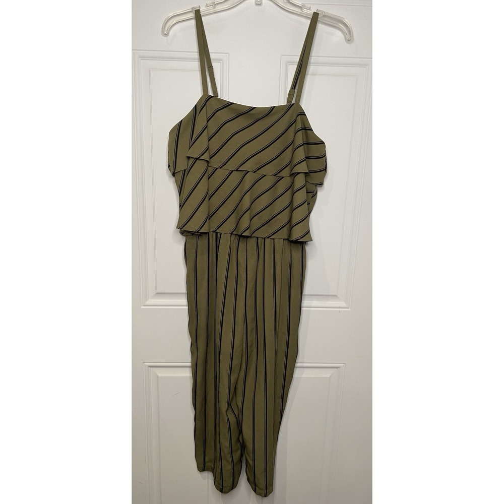 Melloday Sleeveless Jumpsuit Women's Small Green & Black Stripe Adjustable Strap